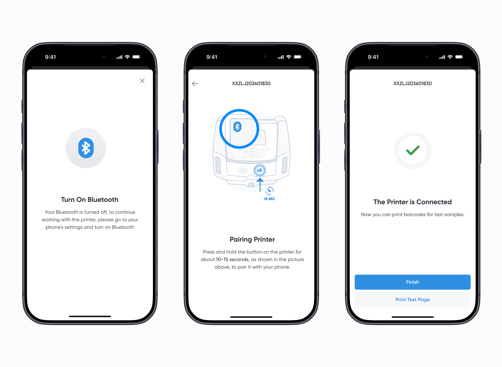 FlowHealth Collector — Bluetooth printer pairing