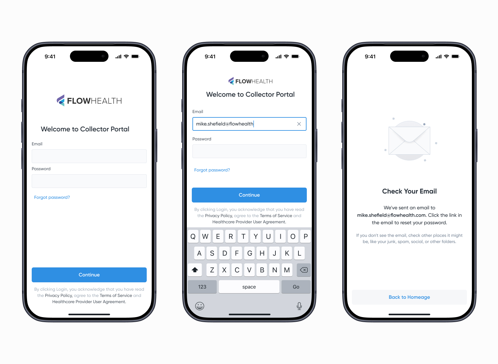 FlowHealth Collector — login and password recovery
