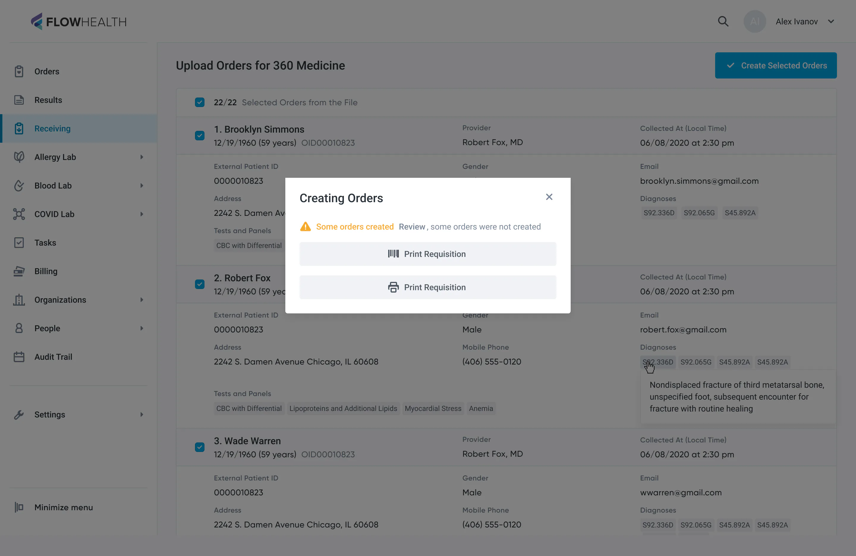 “Some orders were not created” with a Review link that leads nowhere