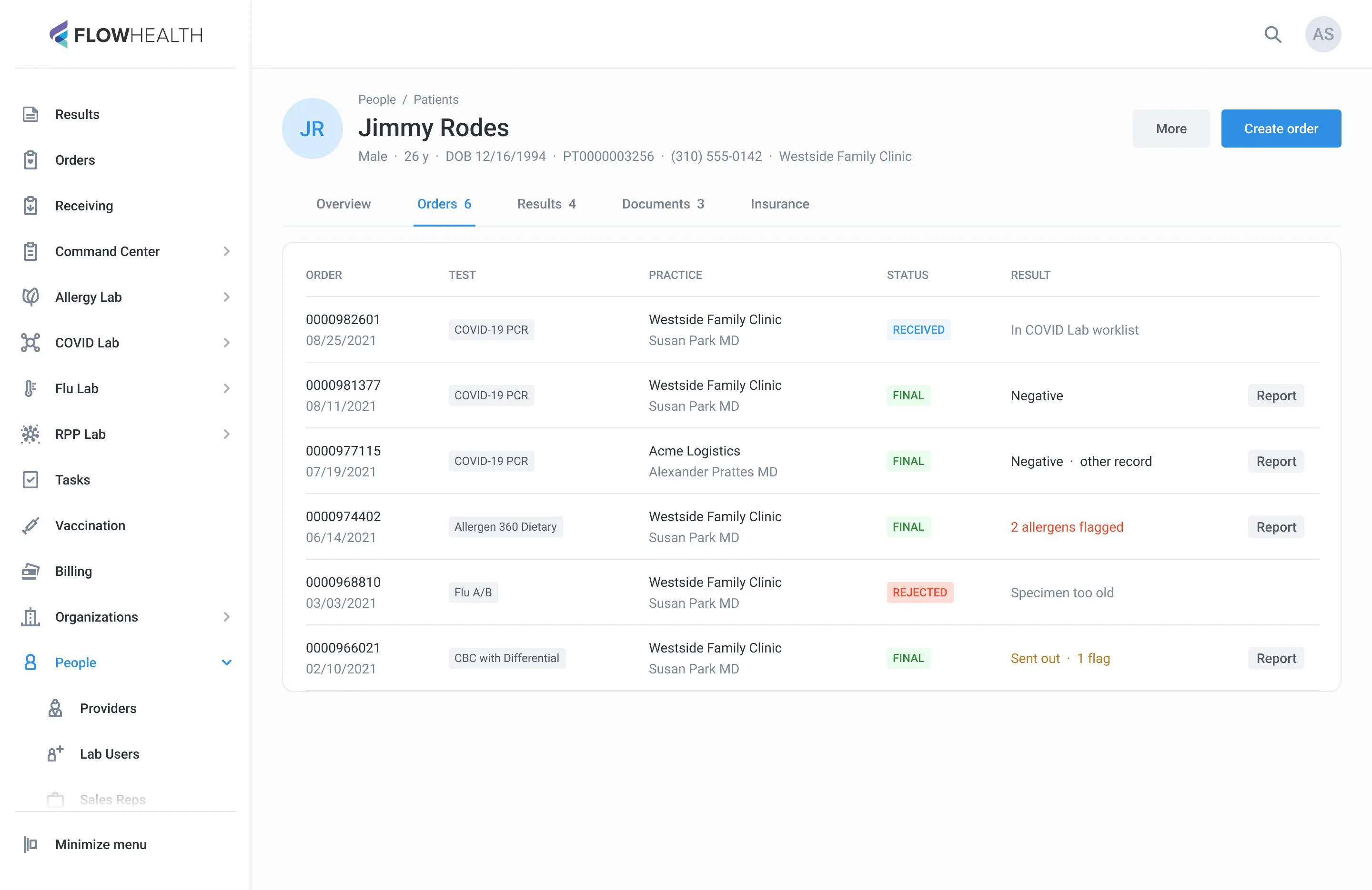 Orders tab on design-system table cells