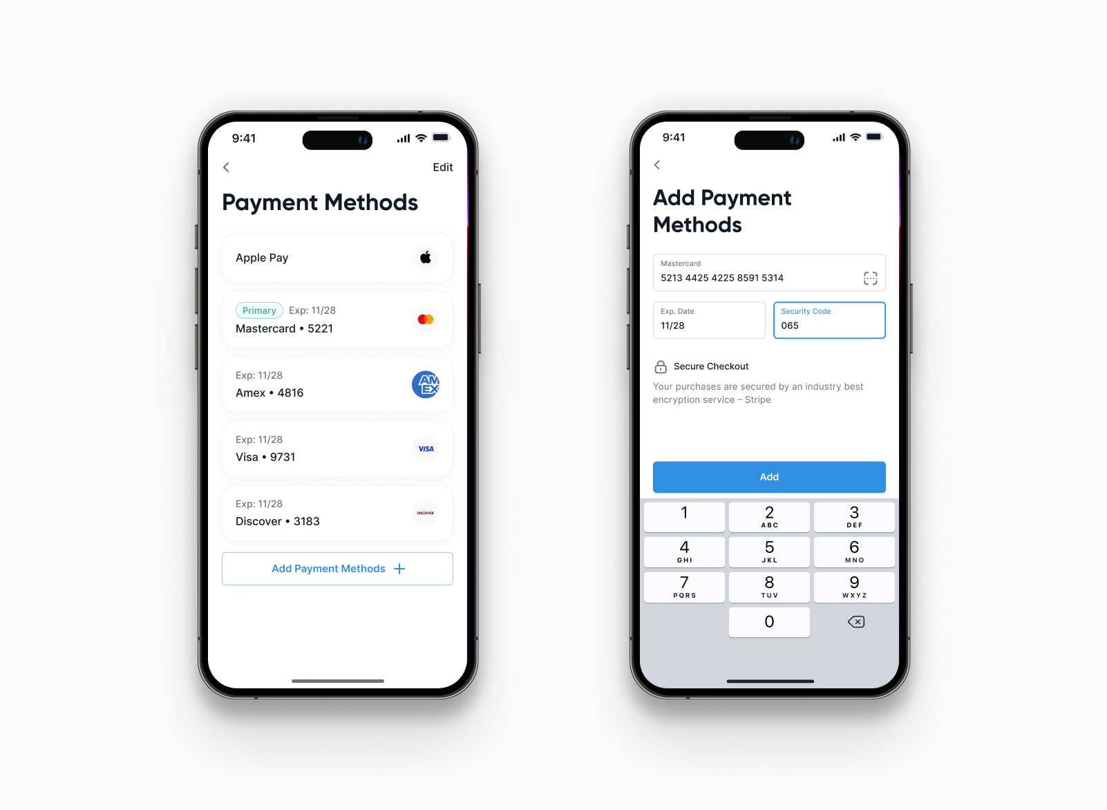 FlowHealth Patient — payment methods per profile