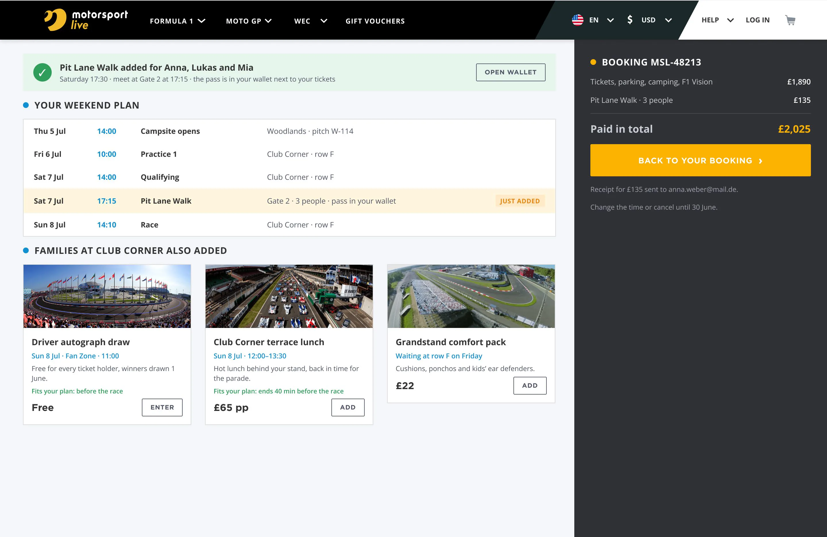 The experience joins the weekend plan and the wallet, followed by suggestions that fit the plan