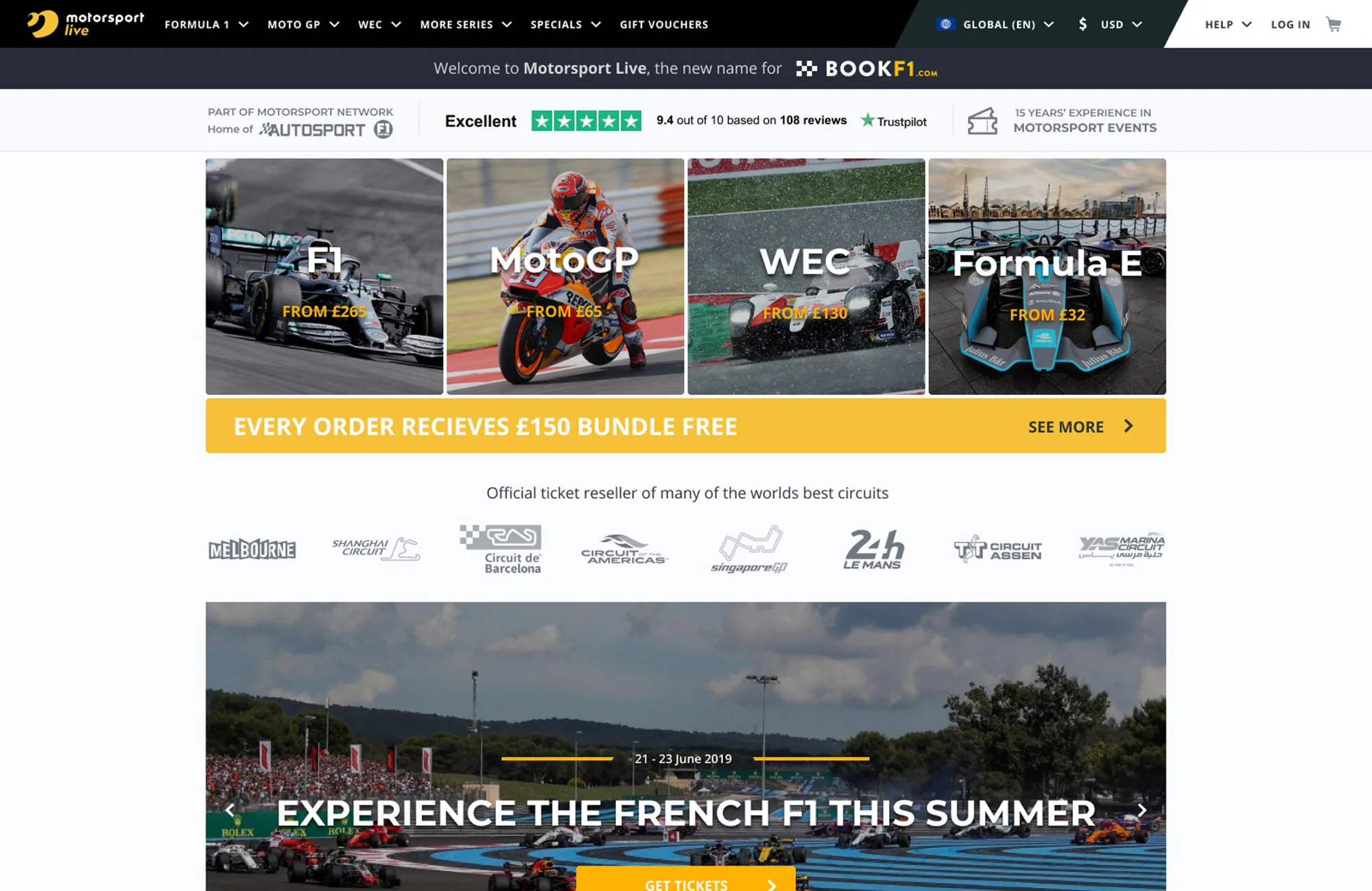Home page: race series with prices from, the official circuits and the next big race