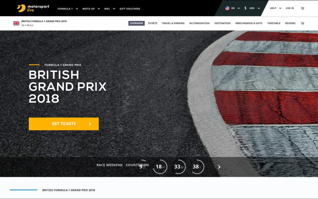 Event page: the British Grand Prix with Get tickets and the countdown to race weekend